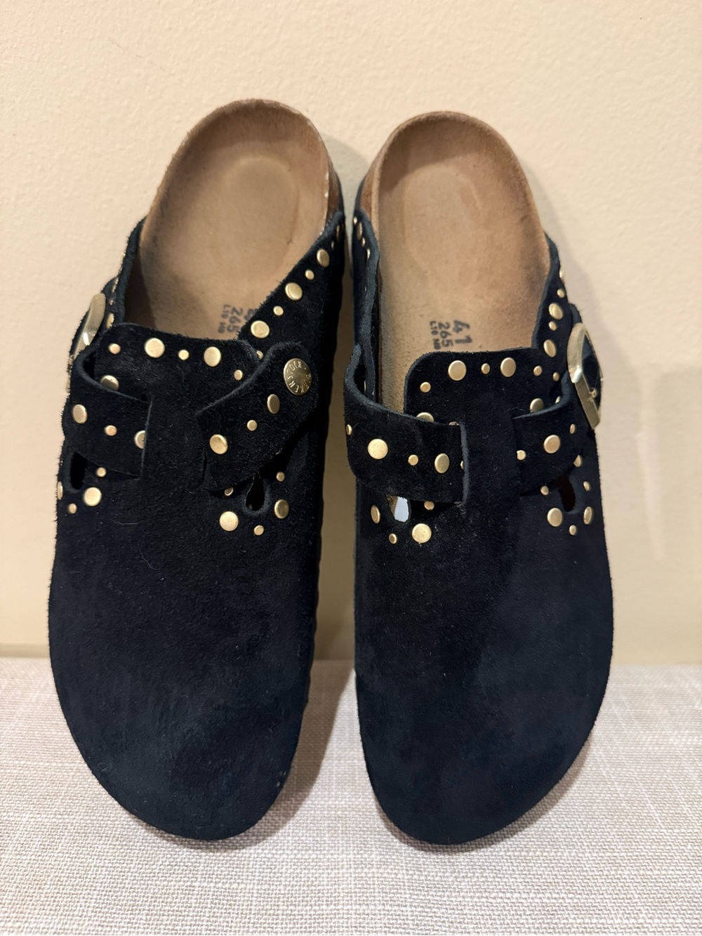 Birkenstock Boston Studded Suede Clogs Black Gold Studs EU 41 US 10 M L10 - Picture 2 of 8